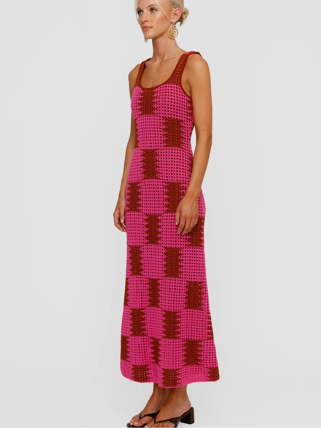 Pink And Brown Crochet Maxi Dress Thera Maxi Dress Nwt Thewolfgang — image 4 of 5